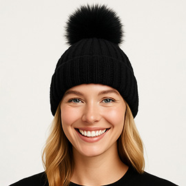 Solid Knit Pom Pom Winter Beanie Hat