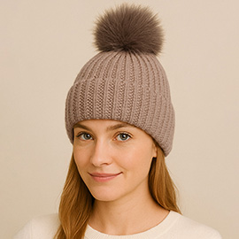 Solid Knit Pom Pom Winter Beanie Hat