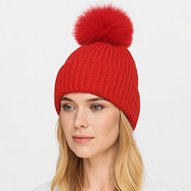 Solid Knit Pom Pom Winter Beanie Hat