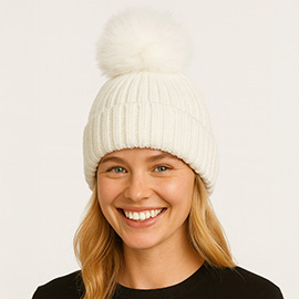 Solid Knit Pom Pom Winter Beanie Hat