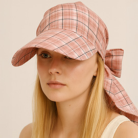 Plaid Bow Back Scarf Baseball Cap