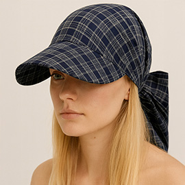 Plaid Bow Back Scarf Baseball Cap
