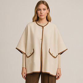 Button Front Solid Pocket Kimono Poncho