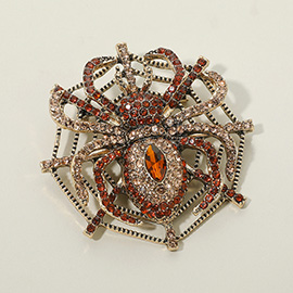 Rhinestone Embellished Spider Web Pin Brooch
