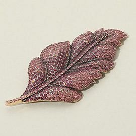Rhinestone Paved Leaf Pin Brooch