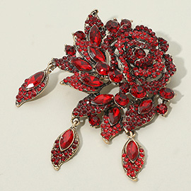 Rhinestone Embellished Rose Flower Pin Brooch