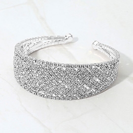 Wide Rhinestone Paved Evening Cuff Bracelet