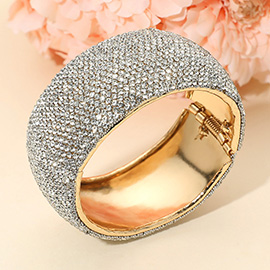 Wide Rhinestone Paved Hinged Evening Bangle Bracelet