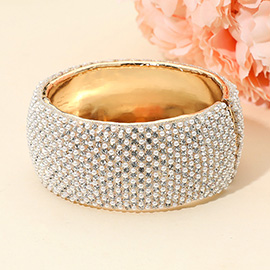 Wide Rhinestone Pearl Paved Hinged Evening Bangle Bracelet
