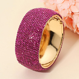 Wide Rhinestone Paved Hinged Evening Bangle Bracelet