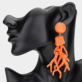 Bold Beaded Coral Drop Dangle Earrings