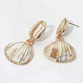 Gold Dipped Puka Seashell Dangle Earrings
