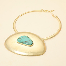 Bold Stone Accent Abstract Plate Statement Necklace