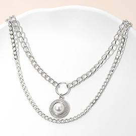 Pearl Pendant Accent Layered Chain Necklace