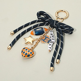 Football Themed Charm GAME DAY Message Beaded Rope Bow Accent Keychain Bag Charm