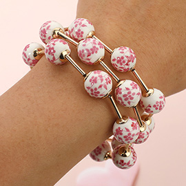 3PCS - Floral Ceramic Ball Beaded Stretch Multi Layered Bracelets