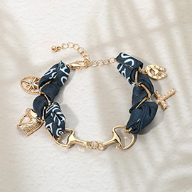 Horsebit Link Center Horse Horseshoe Pearl Cross Starburst Charm Station Fabric Bracelet