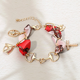 Horsebit Link Center Horse Horseshoe Pearl Cross Starburst Charm Station Fabric Bracelet