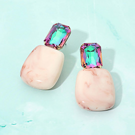 Faceted Stone Bold Marbled Resin Drop Earrings