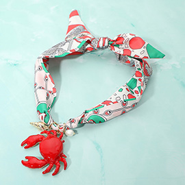 Bold Crab Pendant Fabric Scarf Necklace