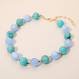 Marbled Round Faceted Metal Beaded Necklace