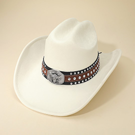 Western Steer Head Buckle Band Cowboy Fedora Hat