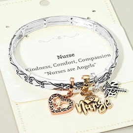 Nurse Message Heart Charm Stretch Bracelet