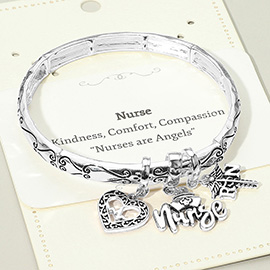 Nurse Message Heart Charm Stretch Bracelet