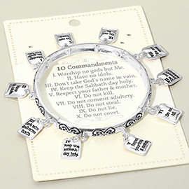 Ten Commandments Message Charm Station Stretch Bracelet