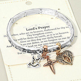 Lords Prayer Message Dove Cross Angel Wing Charm Stretch Bracelet