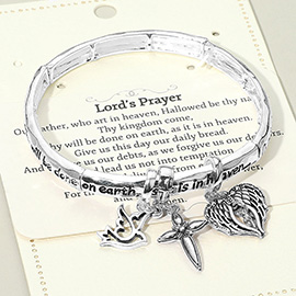 Lords Prayer Message Dove Cross Angel Wing Charm Stretch Bracelet