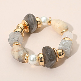 Chunky Resin Pebble Pearl Beaded Stretch Bracelet