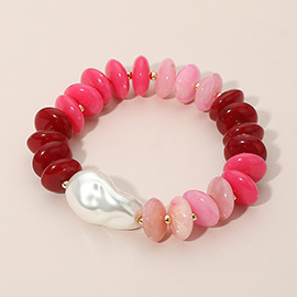 Abstract Pearl Accent Resin Pebble Beaded Stretch Bracelet