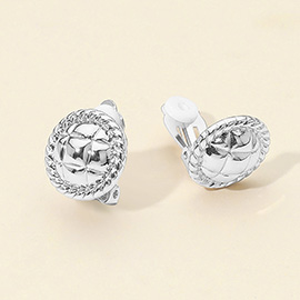 Textured Metal Round Clip On Earrings