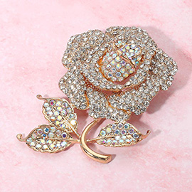 Rhinestone Embellished Rose Pin Brooch