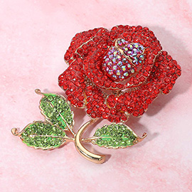 Rhinestone Embellished Rose Pin Brooch