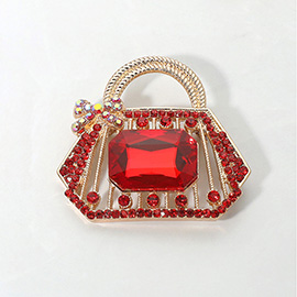 Rhinestone Embellished Handbag Pin Brooch
