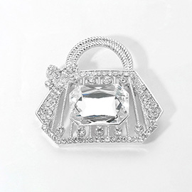 Rhinestone Embellished Handbag Pin Brooch