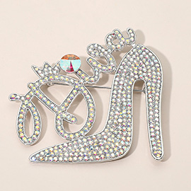 Diva Message Glamorous High Heel Crystal Rhinestone Pin Brooch