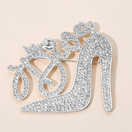 Diva Message Glamorous High Heel Crystal Rhinestone Pin Brooch