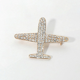 Rhinestone Embellished Airplane Pin Brooch