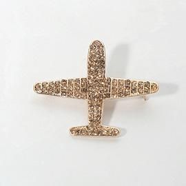 Rhinestone Embellished Airplane Pin Brooch
