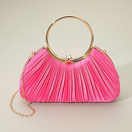 Shimmer Fabric Pleated Ring Handle Evening Clutch Bag