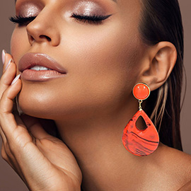 Bold Resin Teardrop Cutout Dangle Earrings