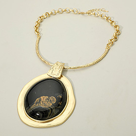 Bold Sculptural Oval Resin Plate Pendant Accent Statement Necklace