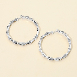 White Gold Dipped Twisted Hoop Earrings