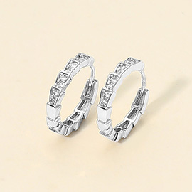 14K Gold Dipped CZ Stone Paved Geometric Huggie Hoop Earrings