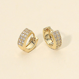14K Gold Dipped CZ Stone Paved Mini Huggie Hoop Earrings