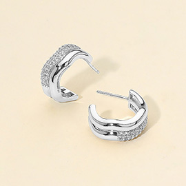 14K Gold Dipped CZ Stone Paved Wavy Mini Huggie Hoop Earrings