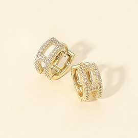 14K Gold Dipped CZ Stone Paved Mini Hoop Earrings